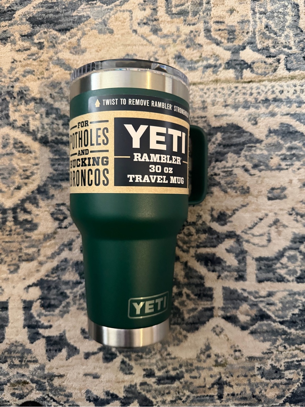 Yeti Rambler Travel Mug in Dark Green with Stainless Accents